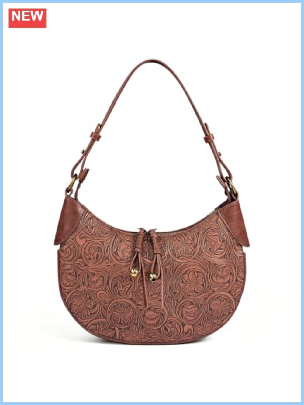 Vegan Leather Hobo Shoulder Bag Vintage Crescent Purse Adjustable Strap